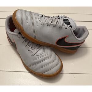 Nike Tiempo Rio III Size 6Y Platinum Black Hyper-Orange Indoor Soccer Shoes